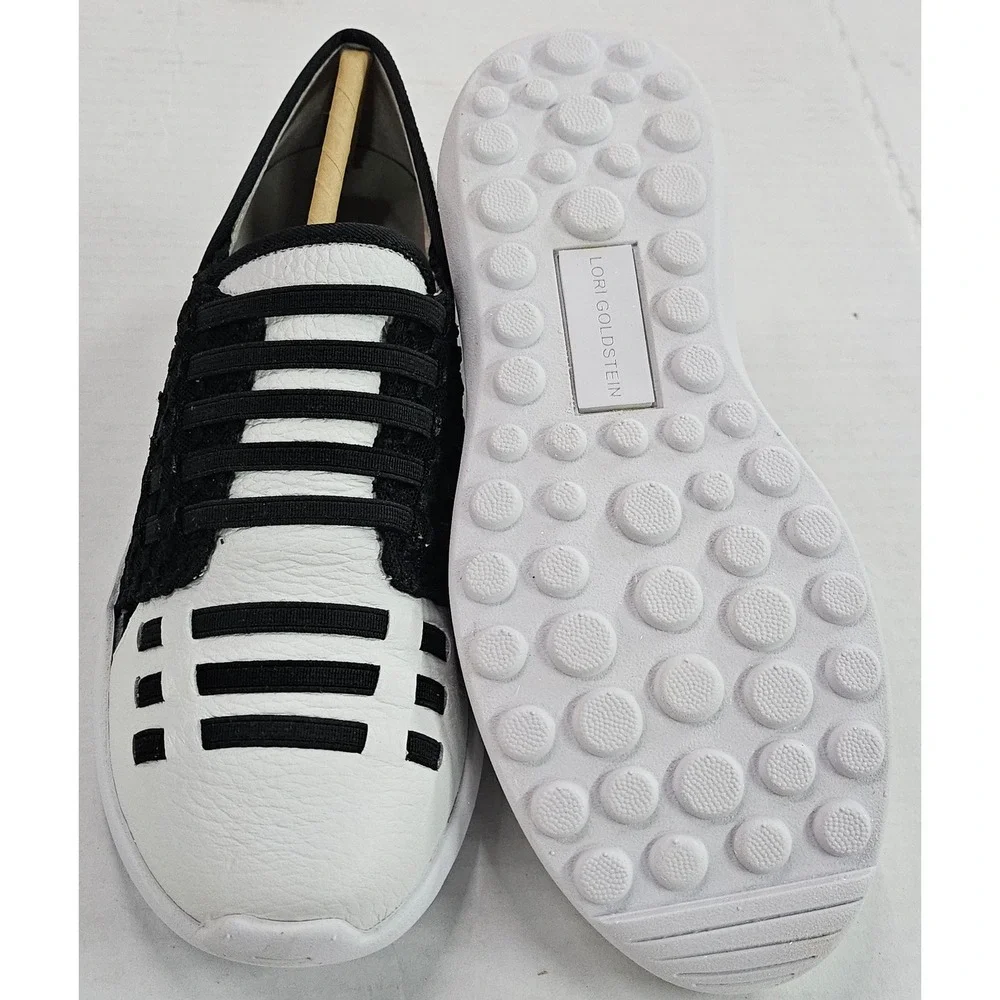 Lori Goldstein Collection Newlyn White Black Leather Slip On Sneaker 5M‎ A302888